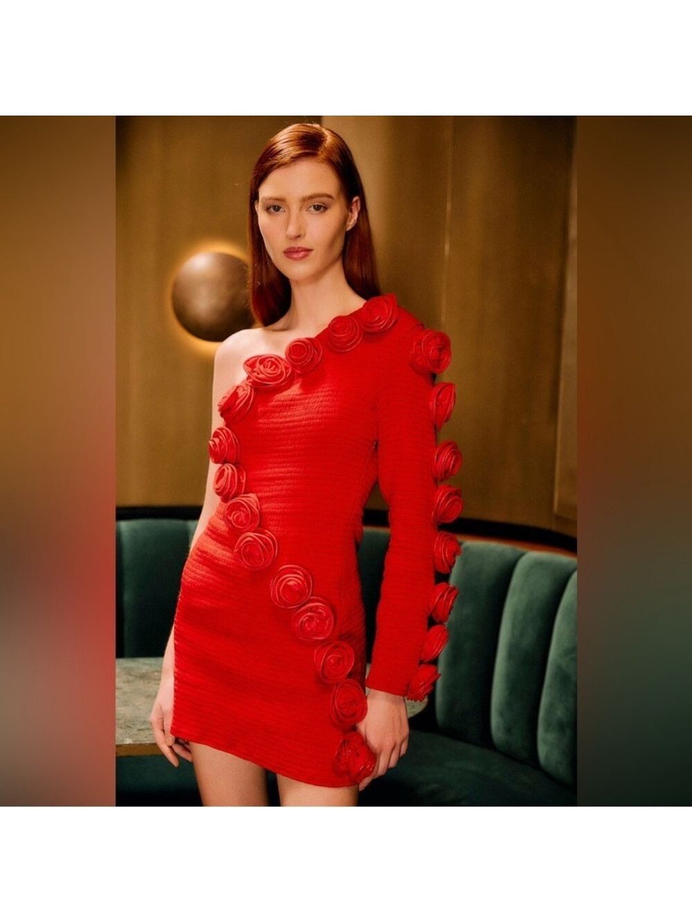 Farm Rio Red Roses One-Shoulder Slim Mini Dress - Picture 3 of 10